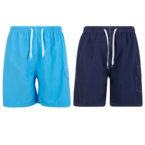 Men Swim Trunks, Men Board Shorts Cargo Pocket Bathing Suit Navy & Turq, 2-Pack